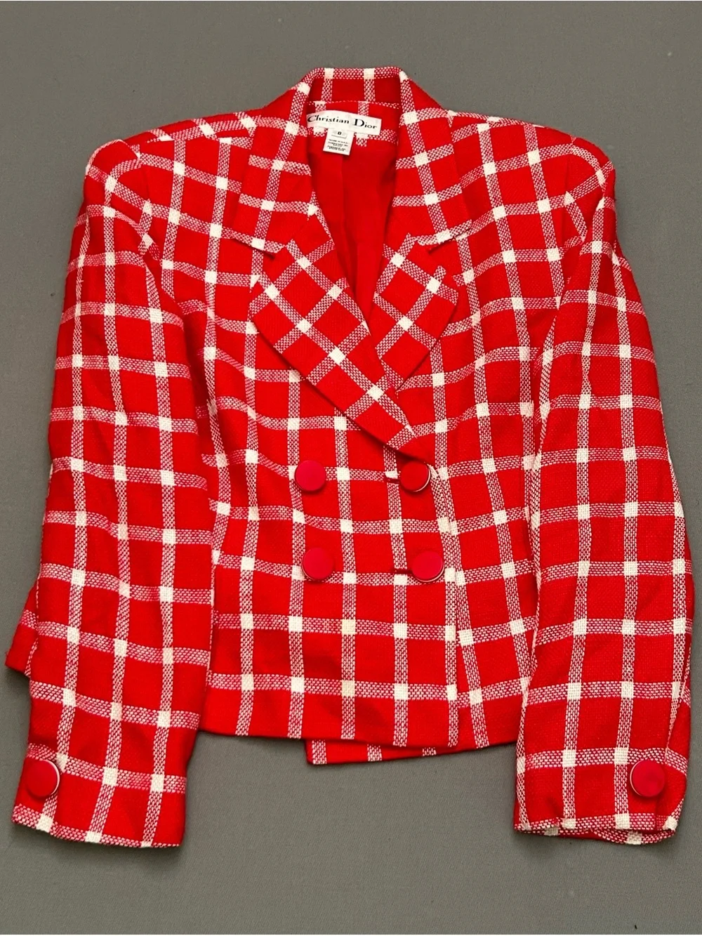 Vintage Circa 90's Couture Dior Red and White Windowpane Blazer and Skirt SET
